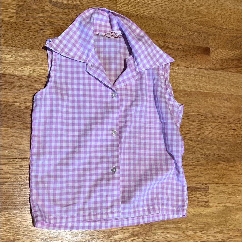 Vintage Lucky Press by Lucky Girl Sleeveless Button-Up Top size 6x purple plaid